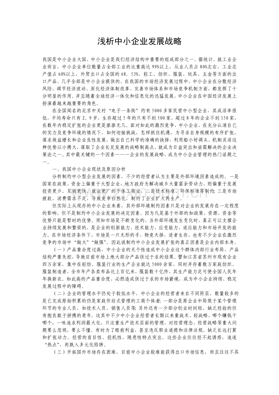 浅析中小企业发展战略.doc_第1页