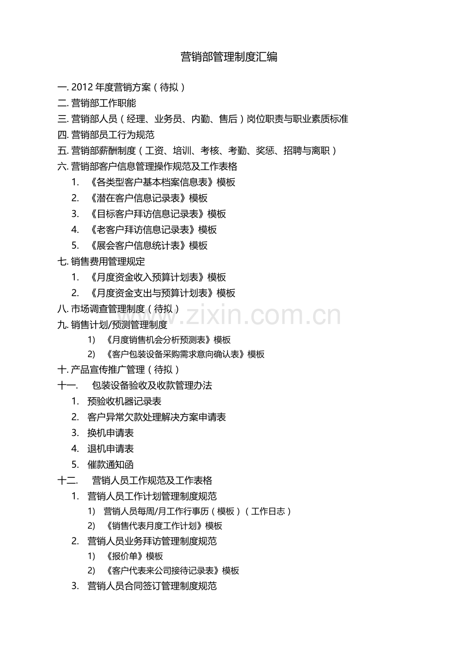 营销部管理制度汇编目录.docx_第1页