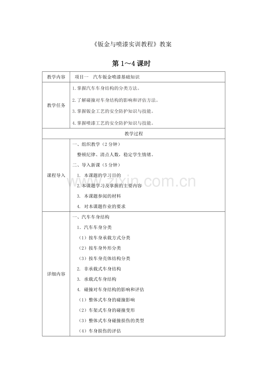 钣金与喷漆实训教程--教案教案电子教案授课教案整本书教案电子讲义.docx_第1页
