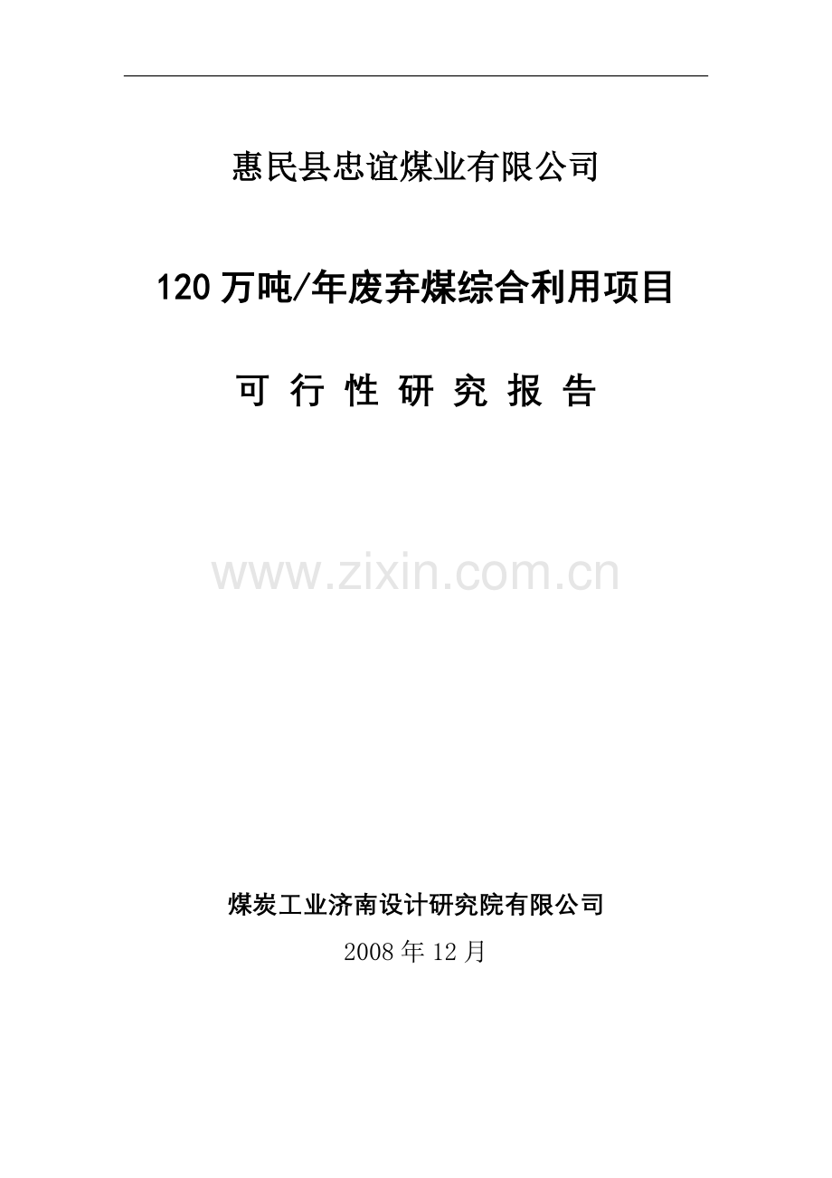 120万吨年废弃煤综合利用项目可行性研究报告.doc_第1页
