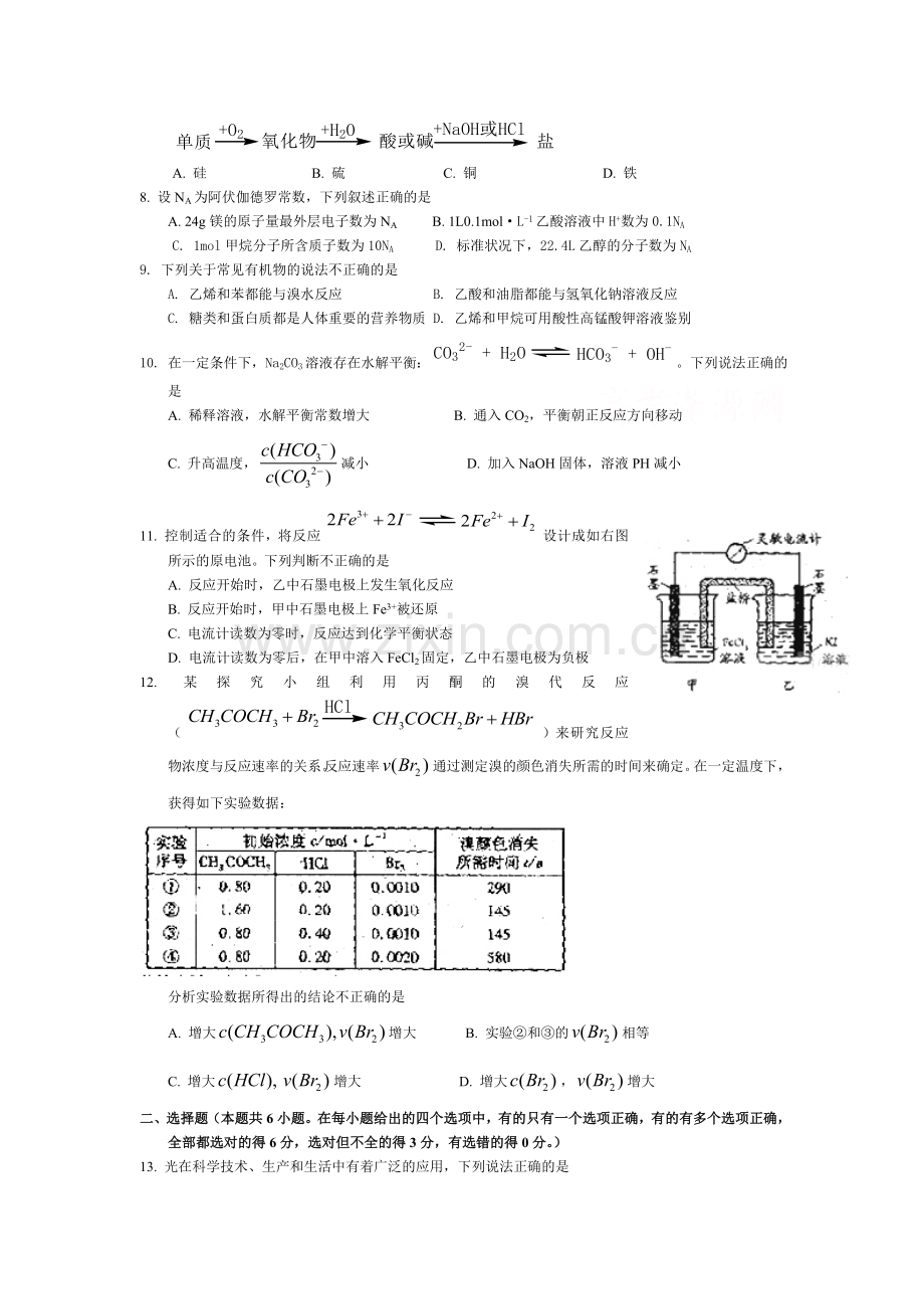 福建高考理综试卷及答案.doc_第2页