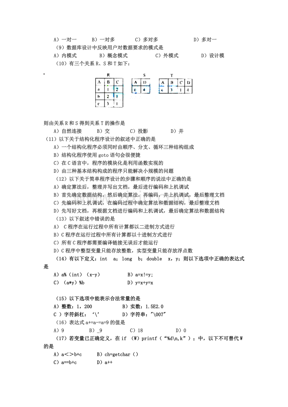 9月计算机二级考试c语言试题及答案.doc_第2页