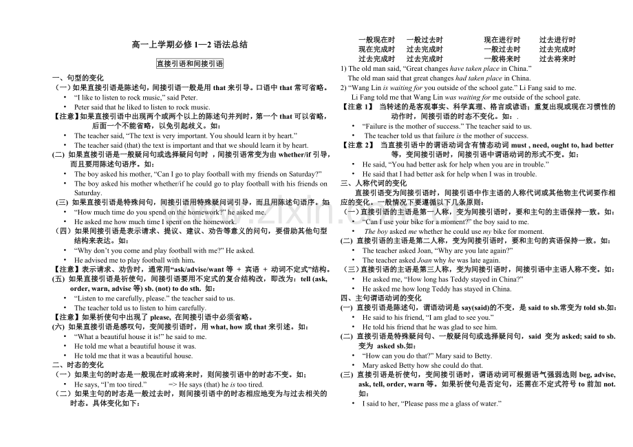 高一英语人教课标必修12语法总结.doc_第1页