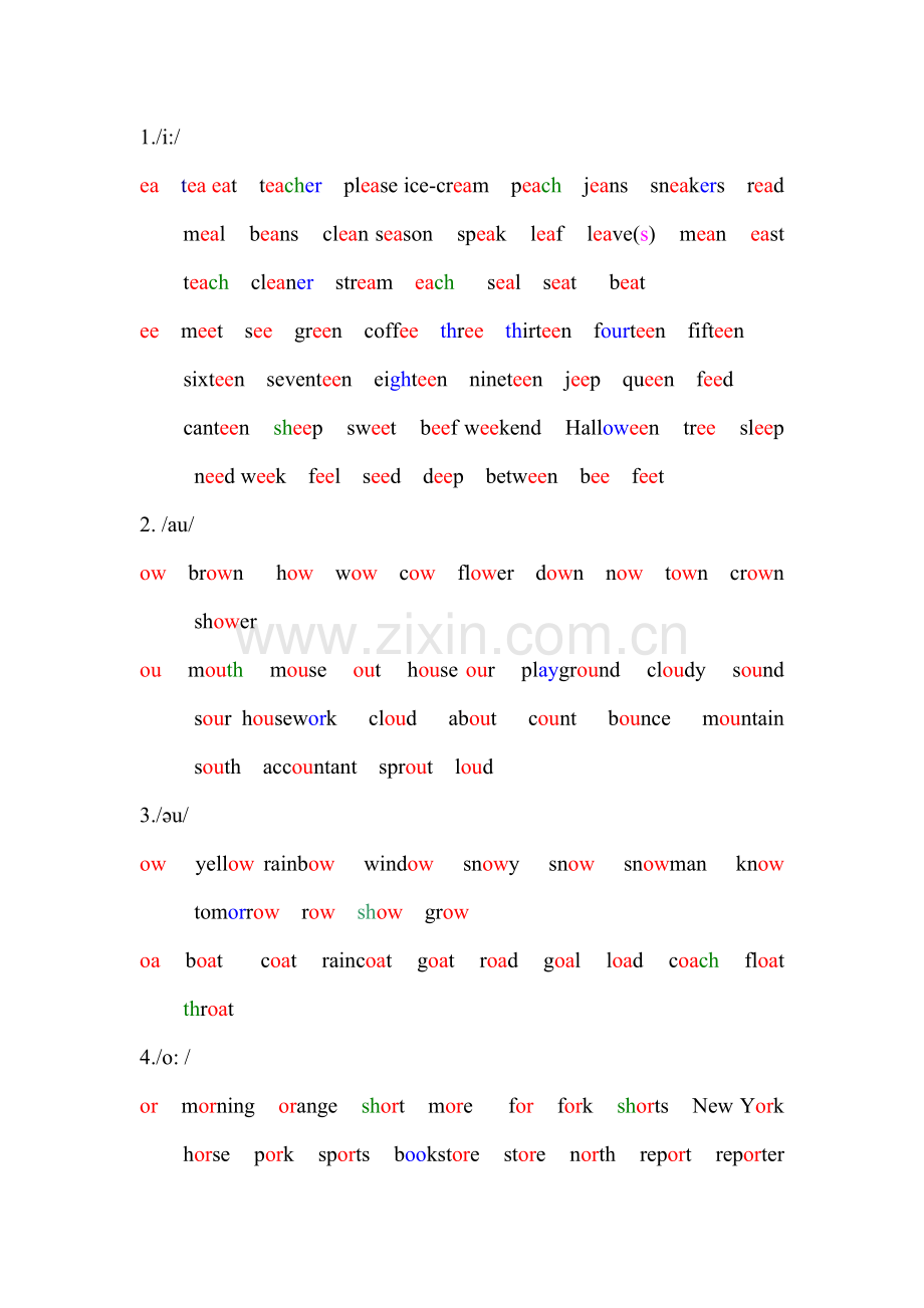 PEP全八册字母组合发音归类.doc_第1页