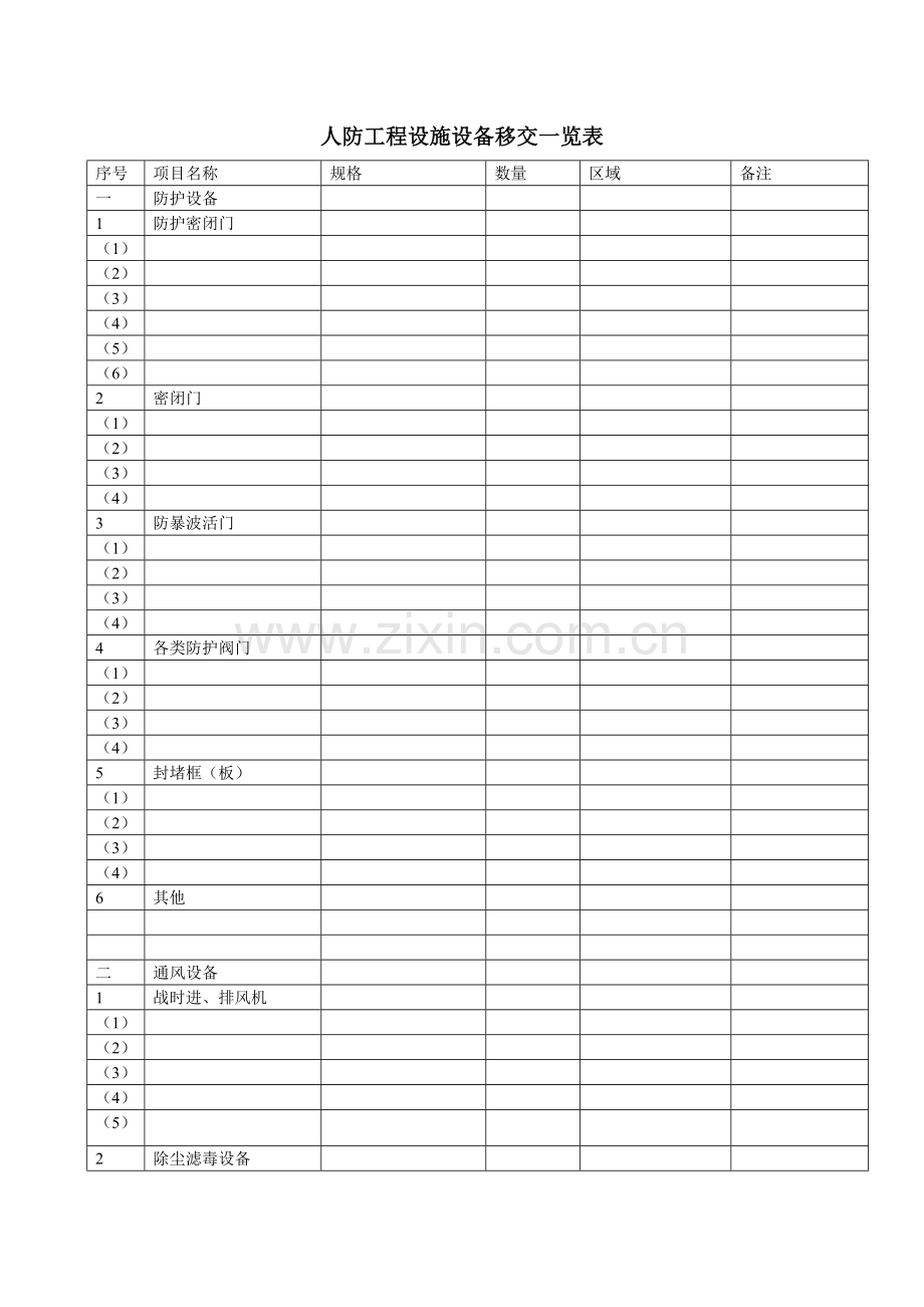 人防工程设施设备移交一览表.doc_第1页