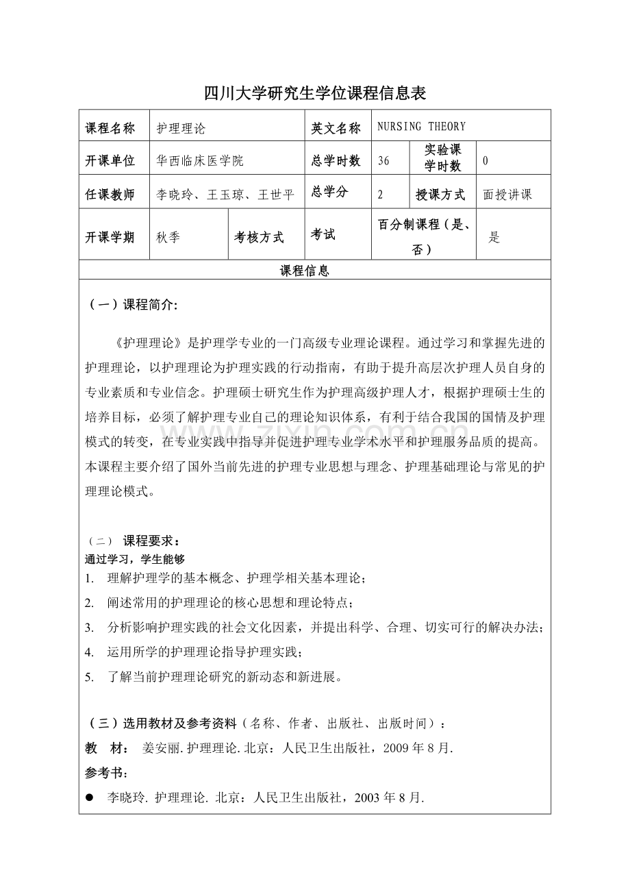 四川大学研究生学位课程信息表.doc_第1页