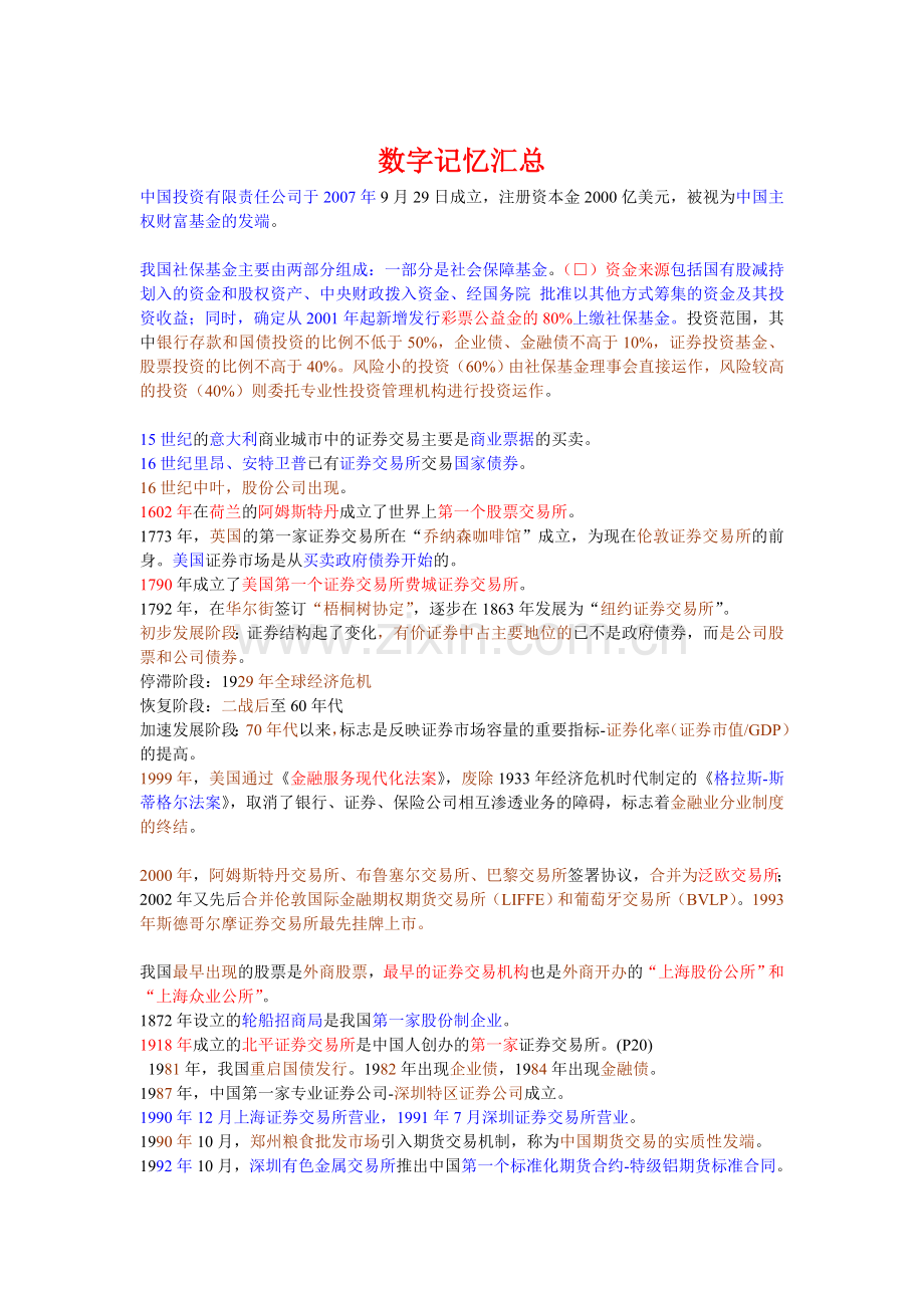 证券基础知识主要数字记忆.doc_第1页