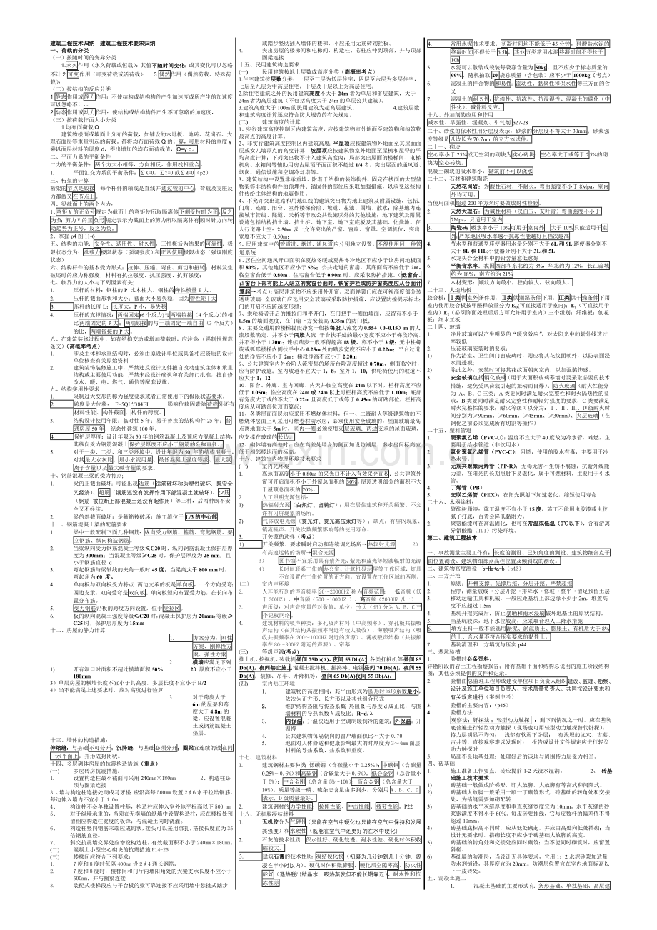 建筑实务考点小抄打印版知识点.doc_第1页