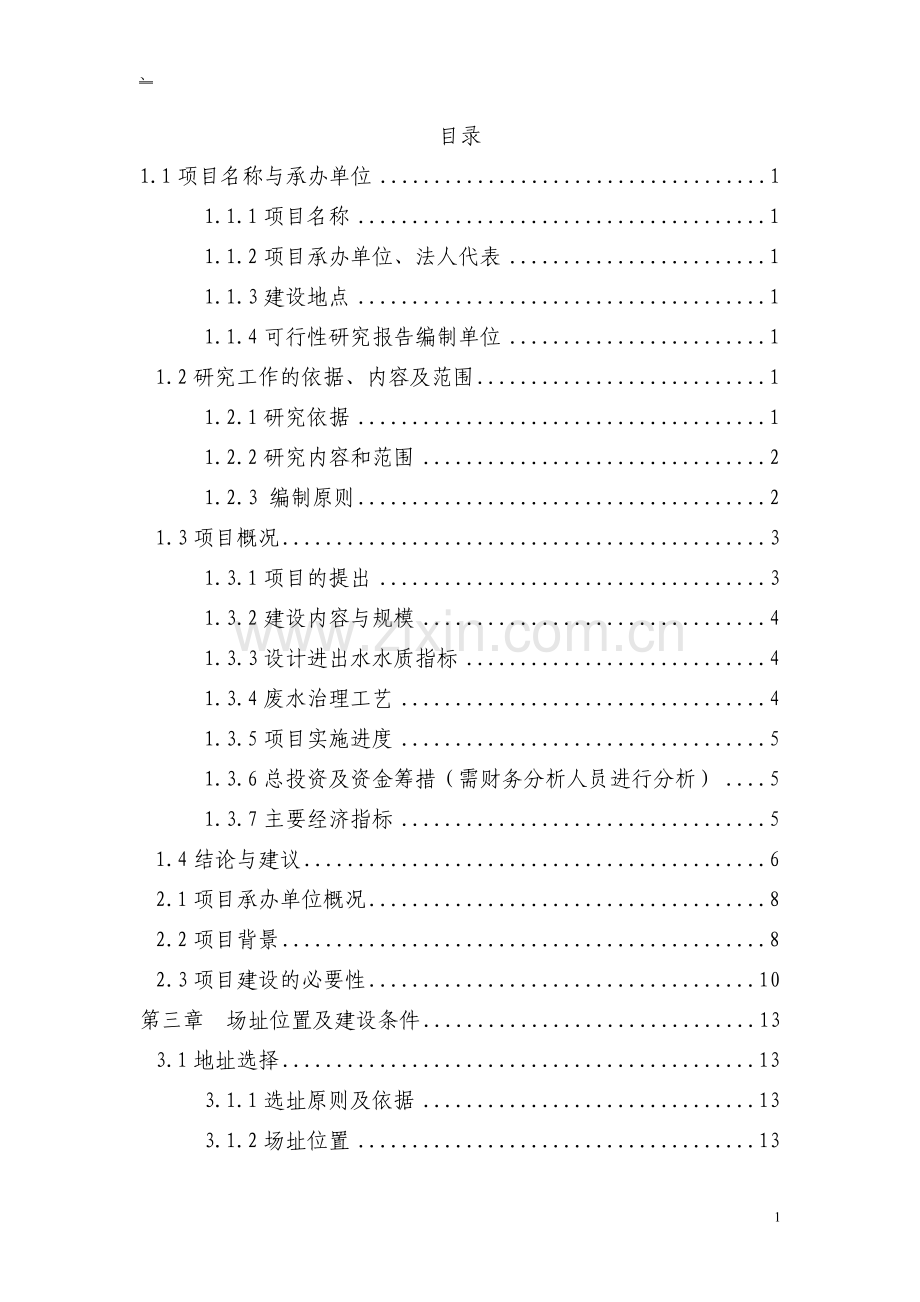 某化纤公司废水处理改造项目可行性研究报告(申请资金优秀甲级资质可研报告).doc_第1页