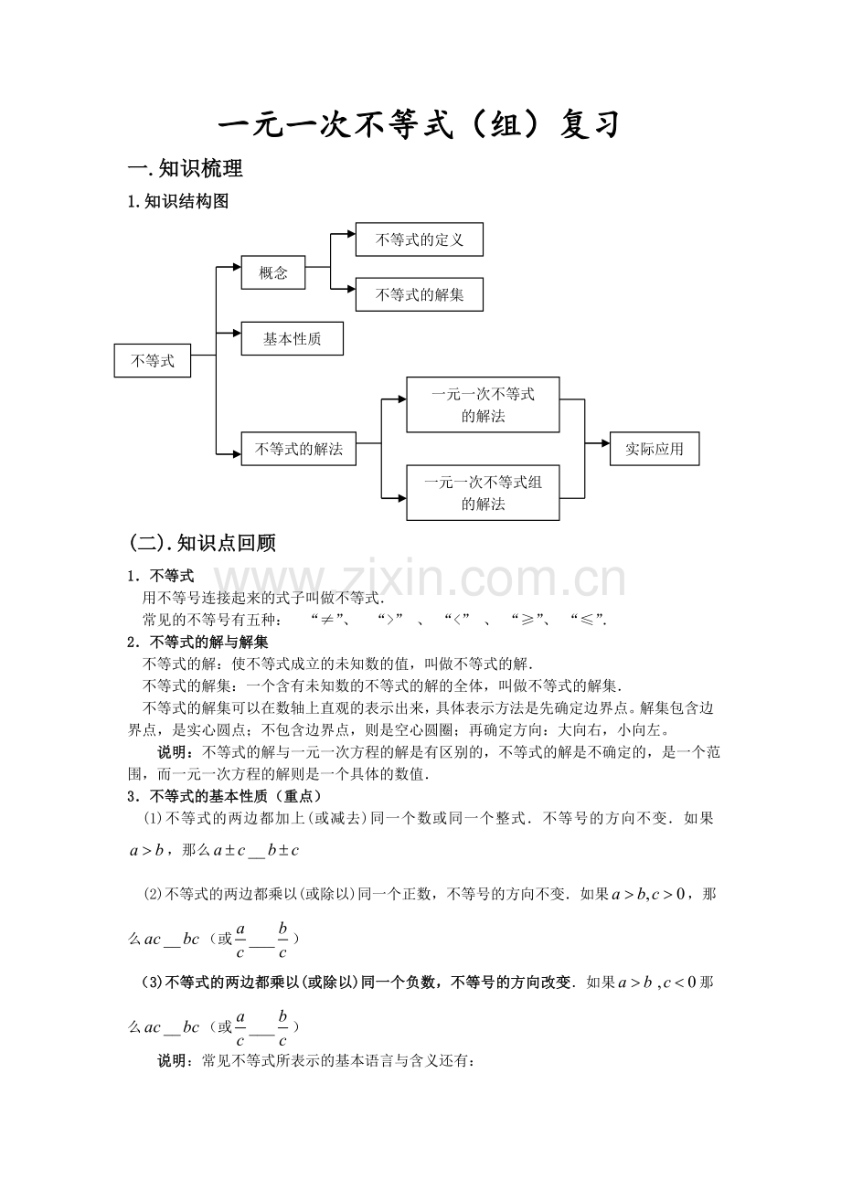 一元一次不等式组专题知识点与经典习题.doc_第1页