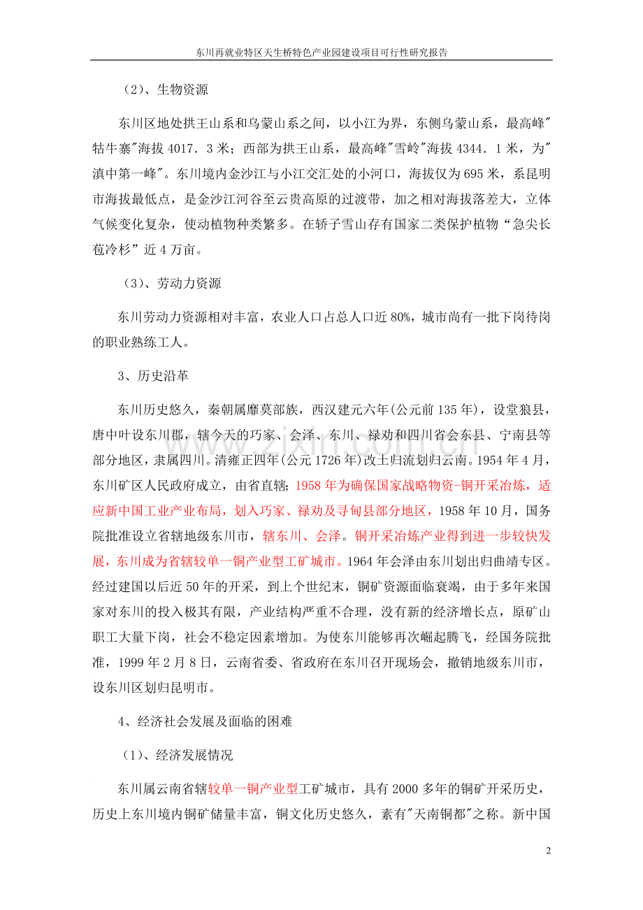东川再就业特区天生桥特色产业园建设项目可行性研究报告.doc_第2页