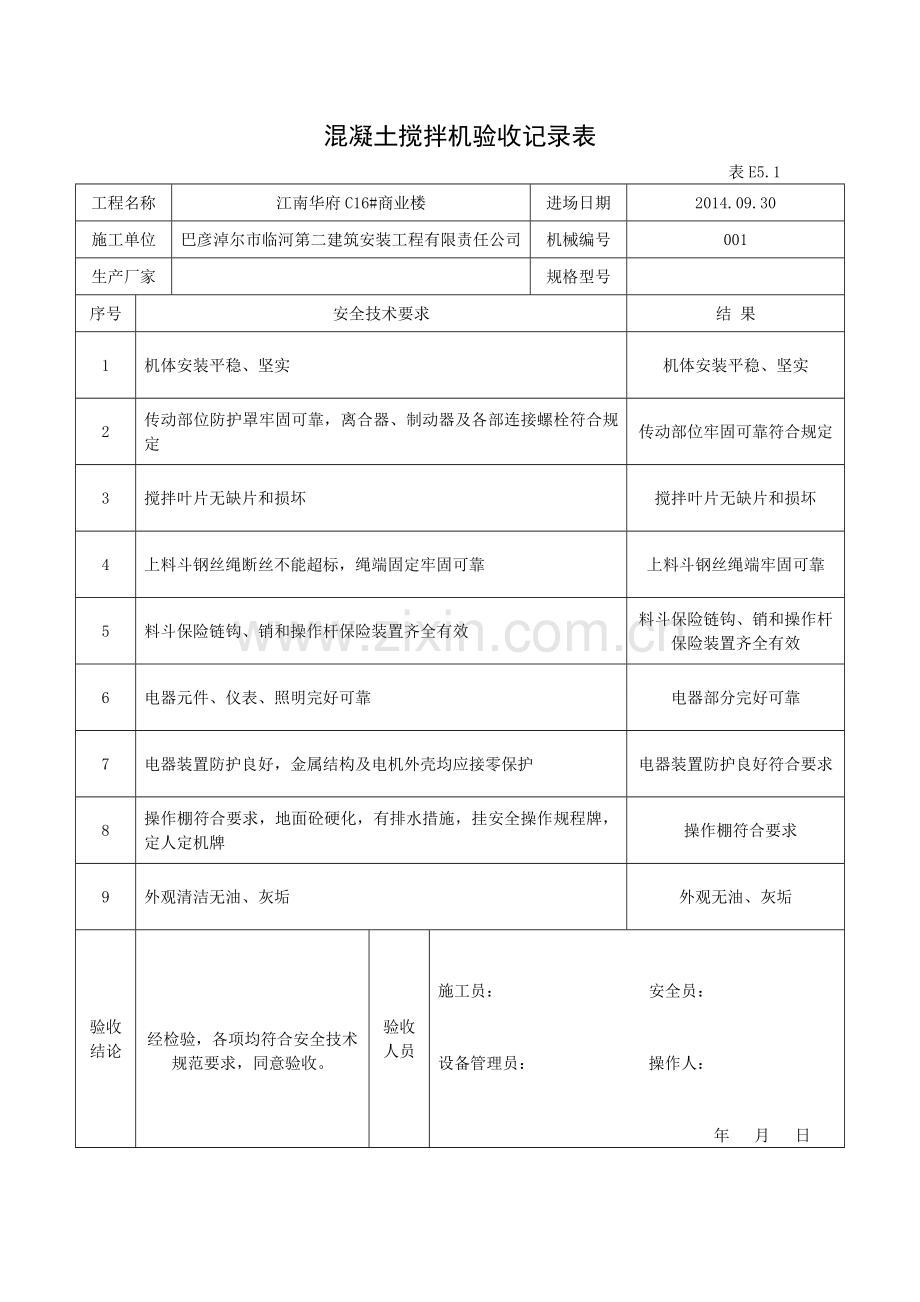 E5各机械安全验收记录表.doc_第1页