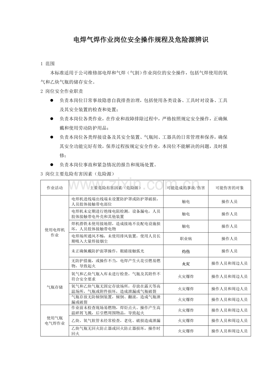 电焊气焊作业岗位安全操作规程及危险源辨识.doc_第1页