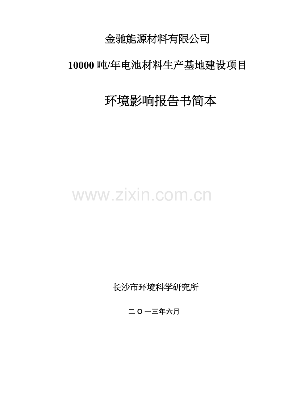 金驰能源材料有限公司10000吨年电池材料生产基地建设项目立项环境评估报告书.doc_第1页