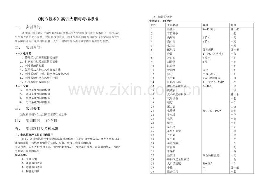 制冷技术实训大纲排.doc_第1页