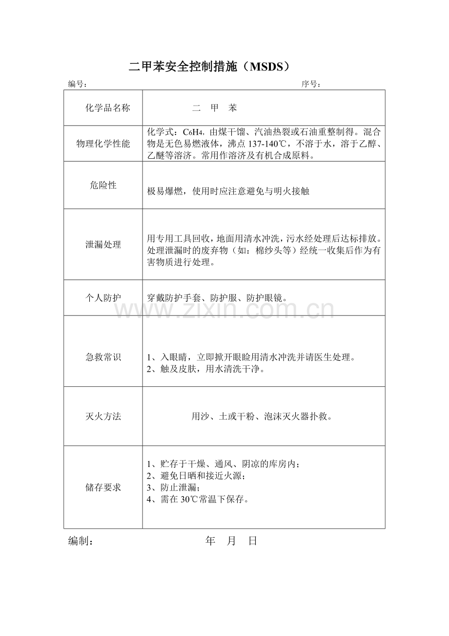 危险化学品MSDS表格.doc_第1页