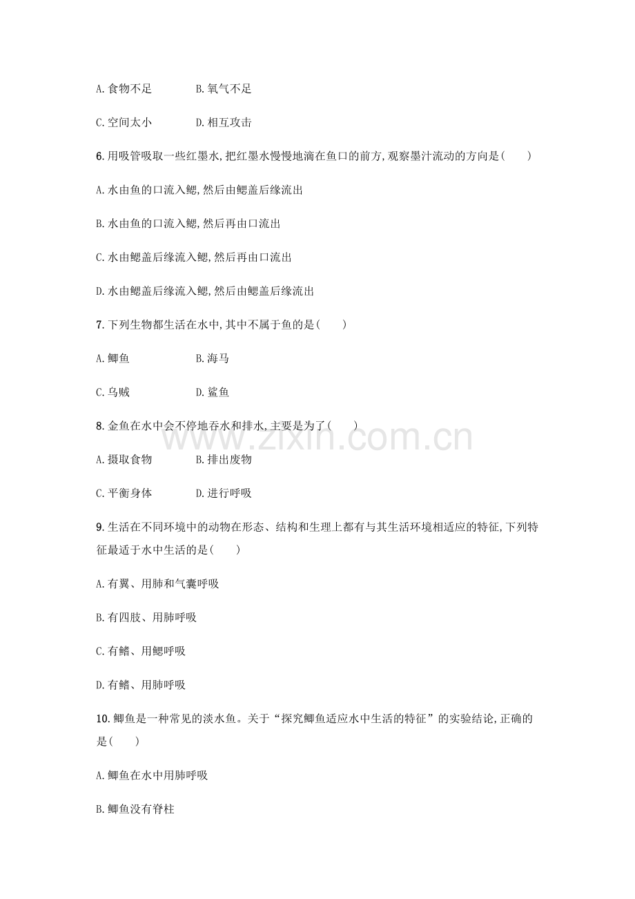 八年级生物上册-514-鱼课后练习-新版新人教版.doc_第2页