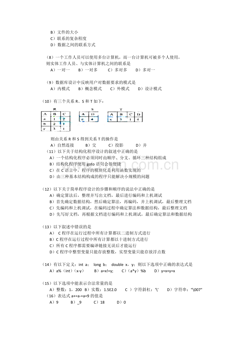 9月全国计算机二级C语言笔试试题及答案.doc_第2页