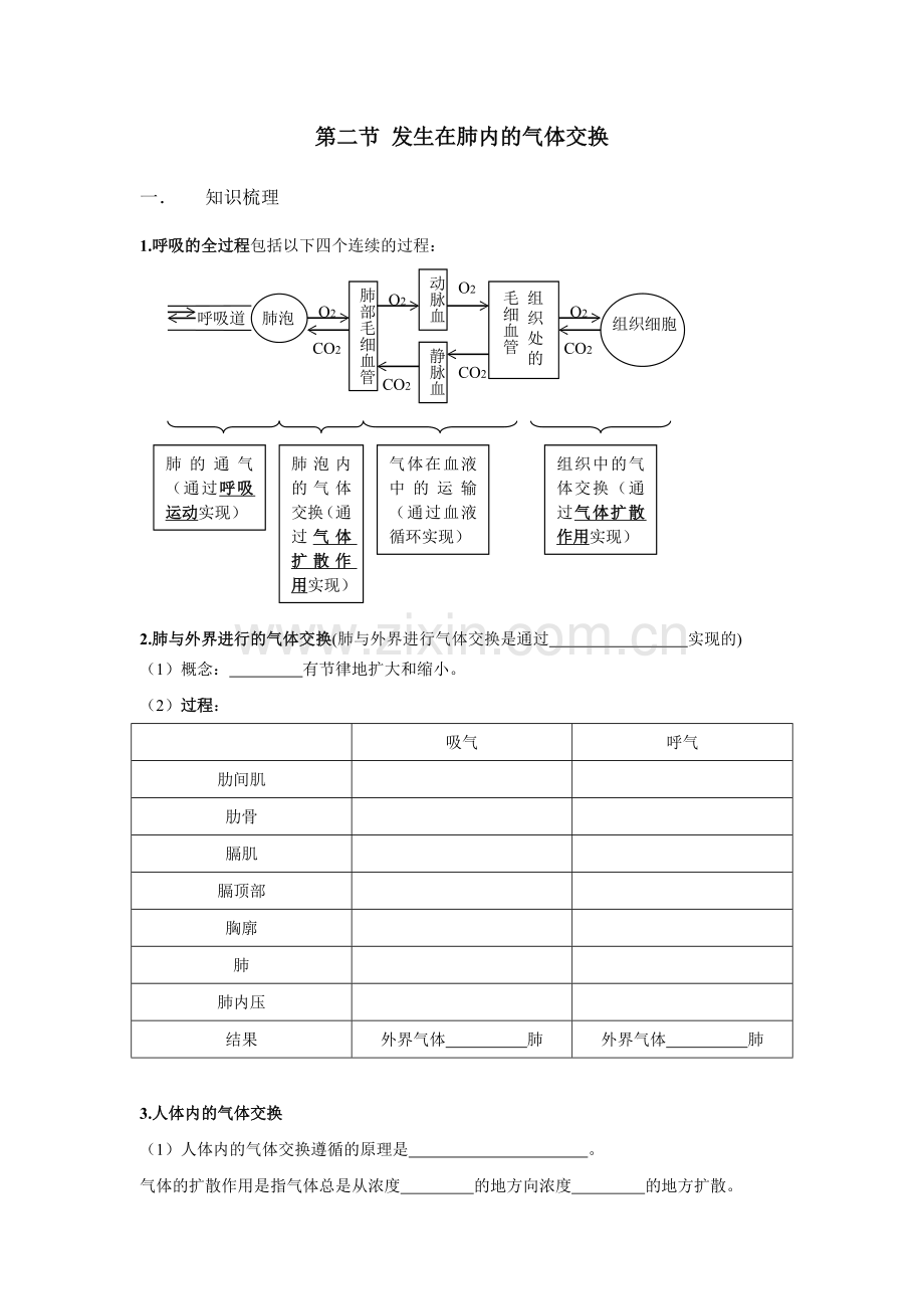 发生在肺内的气体交换导学案知识点.doc_第1页