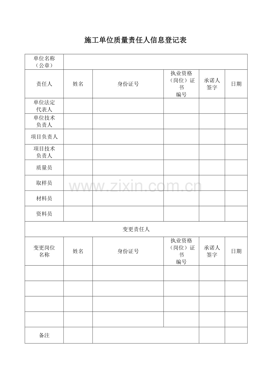 施工单位质量责任人信息登记表.doc_第1页
