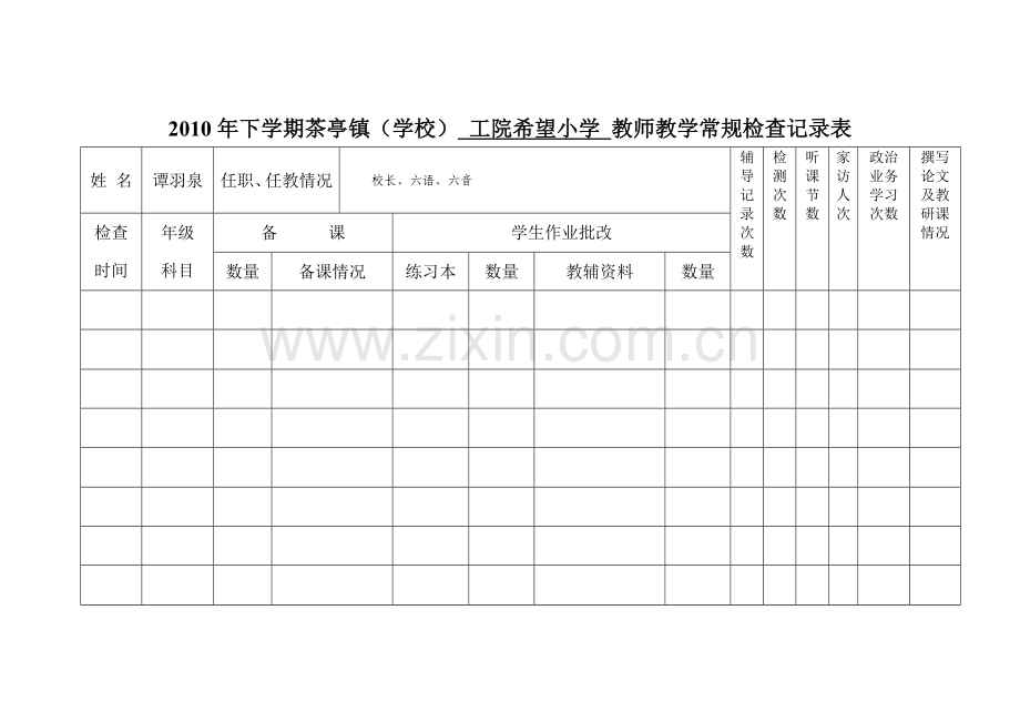 茶亭镇工院希望小学教师教学常规检查记录表.doc_第1页