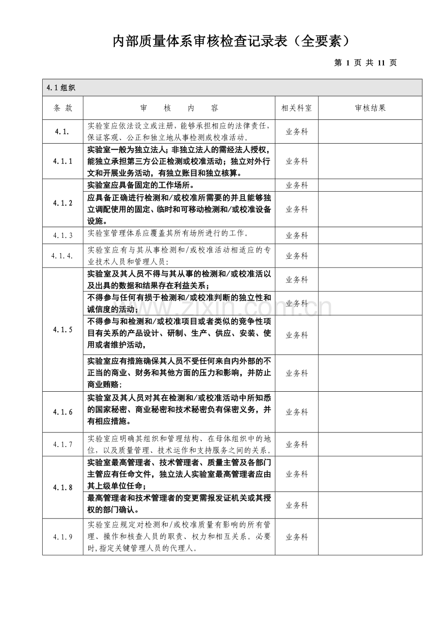 内部质量体系审核检查记录表.doc_第1页