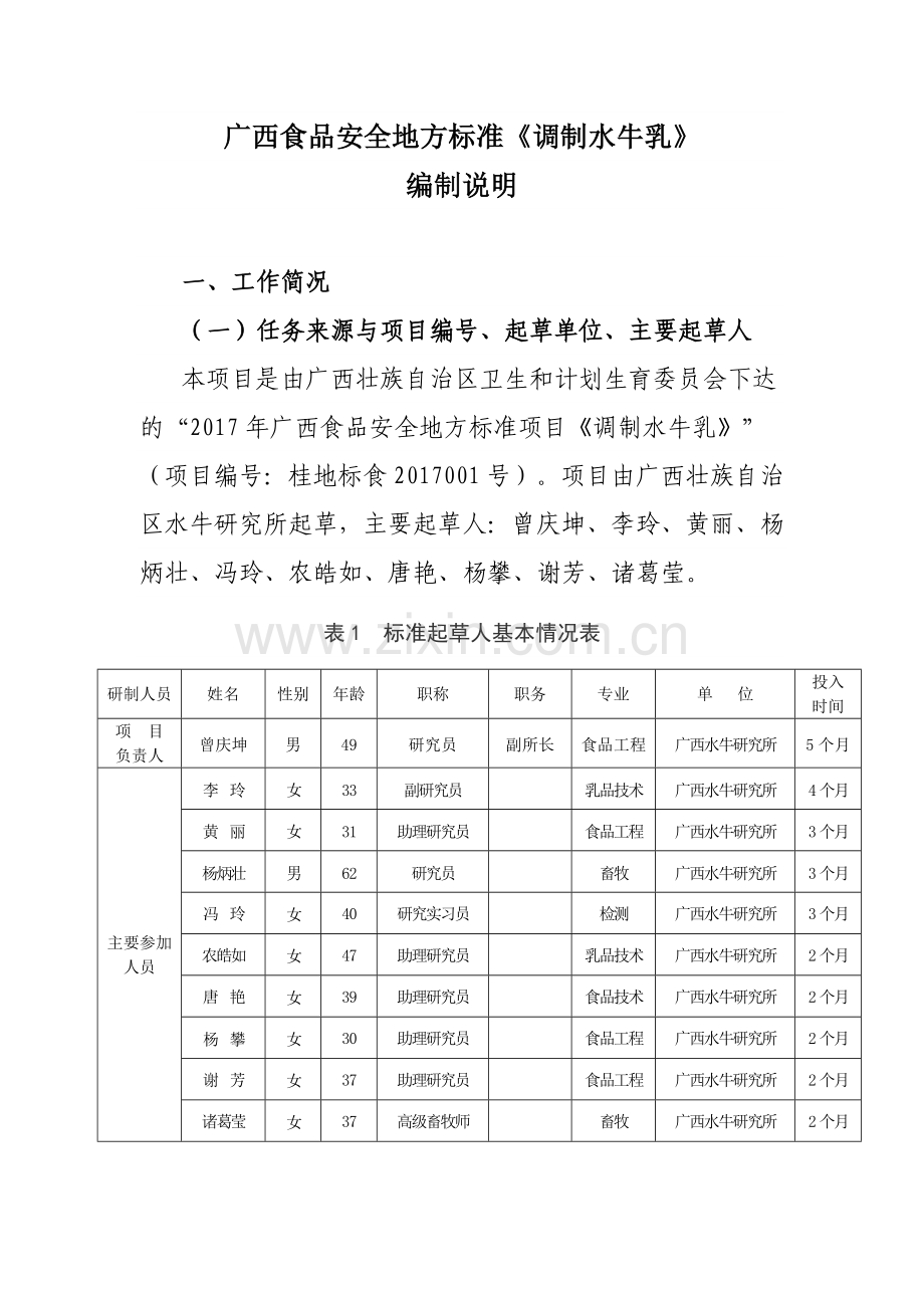 食品安全地方标准调制水牛乳编制说明.doc_第1页