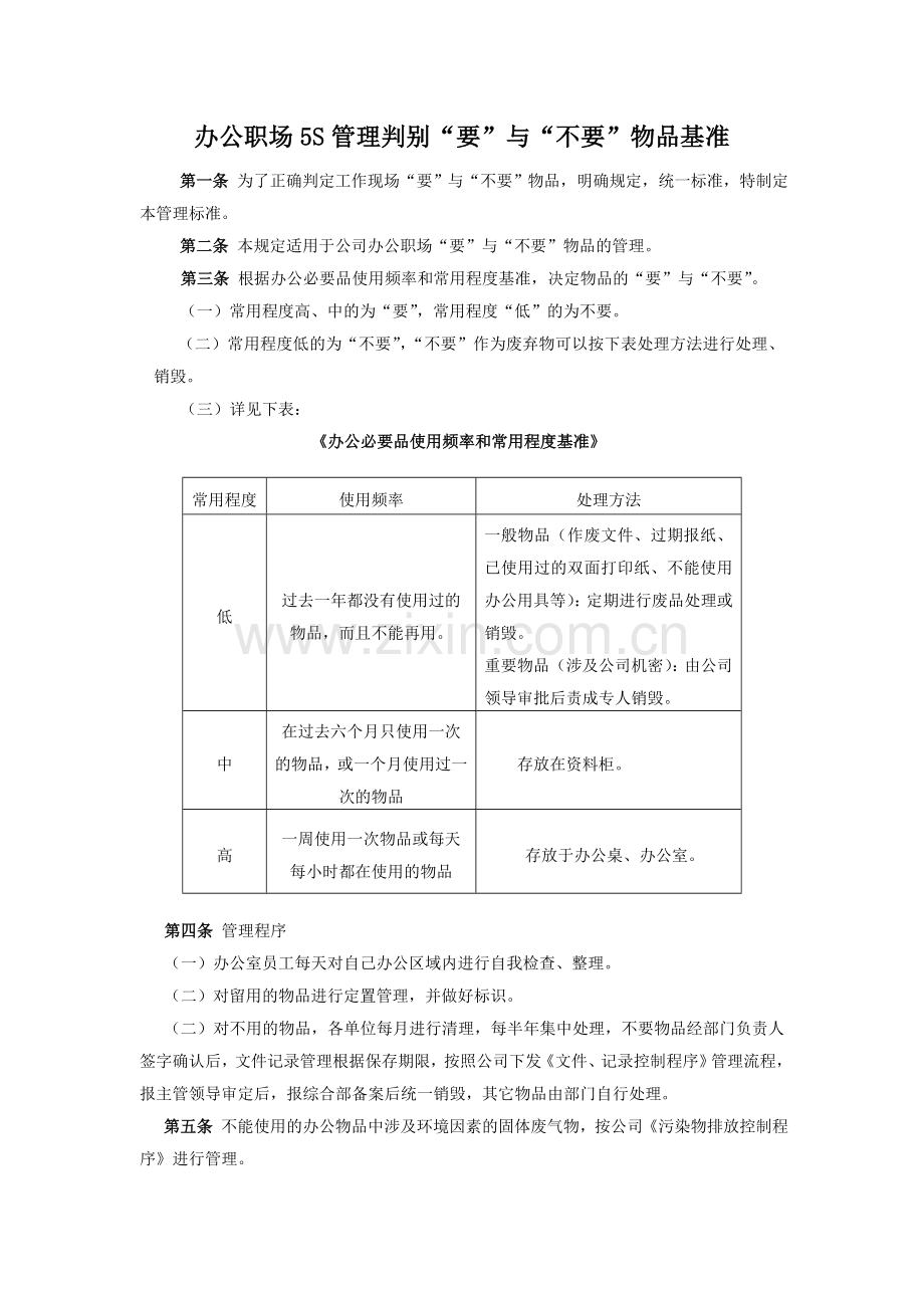 办公职场5S管理判别要与不要物品基准.doc_第1页