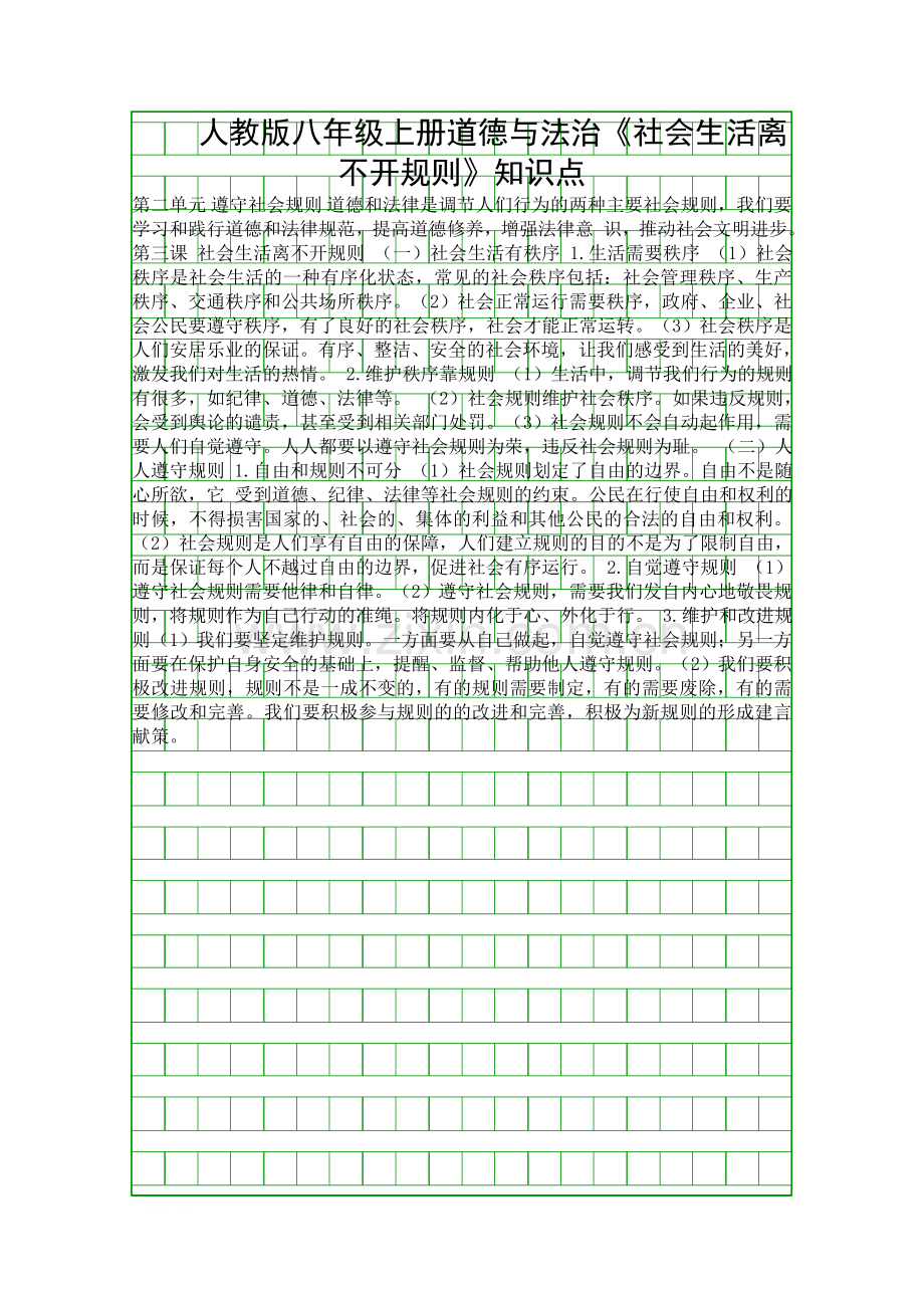 人教版八年级上册道德与法治社会生活离不开规则知识点.docx_第1页