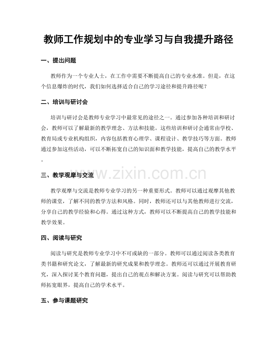 教师工作规划中的专业学习与自我提升路径.docx_第1页