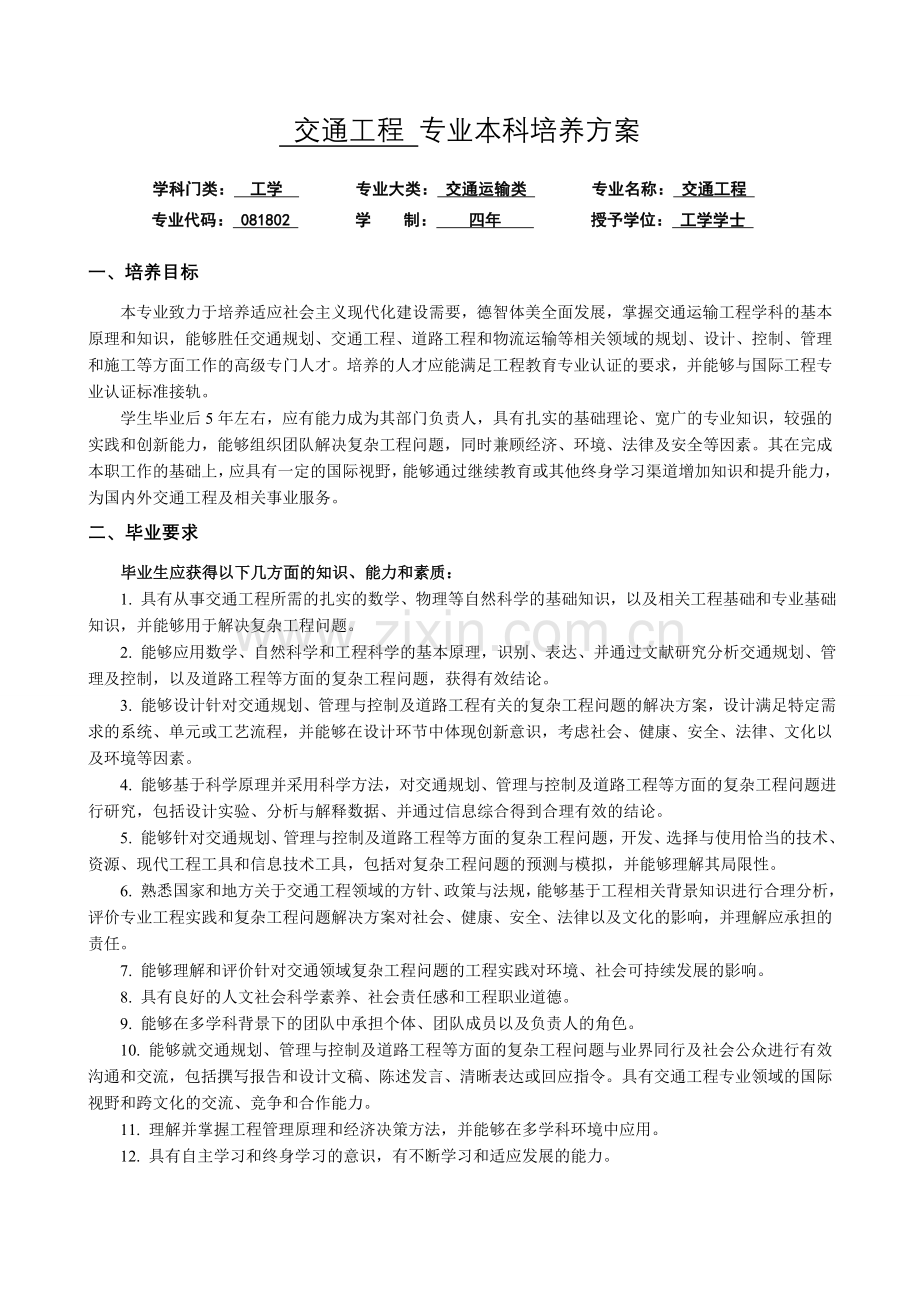 交通工程专业本科培养方案.doc_第1页