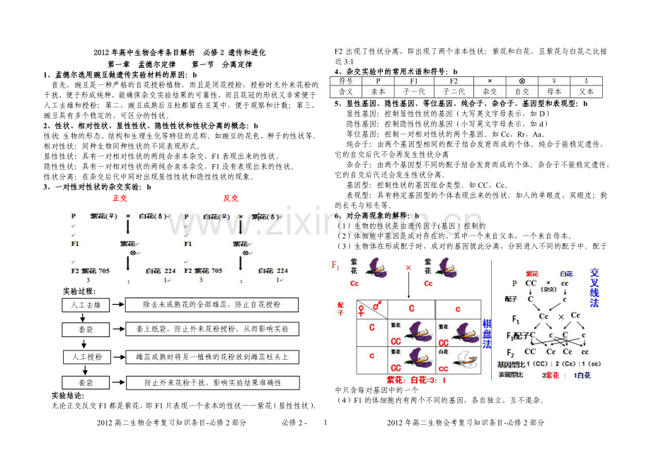 必修2高中生物会考条目解析浙科版.doc_第1页
