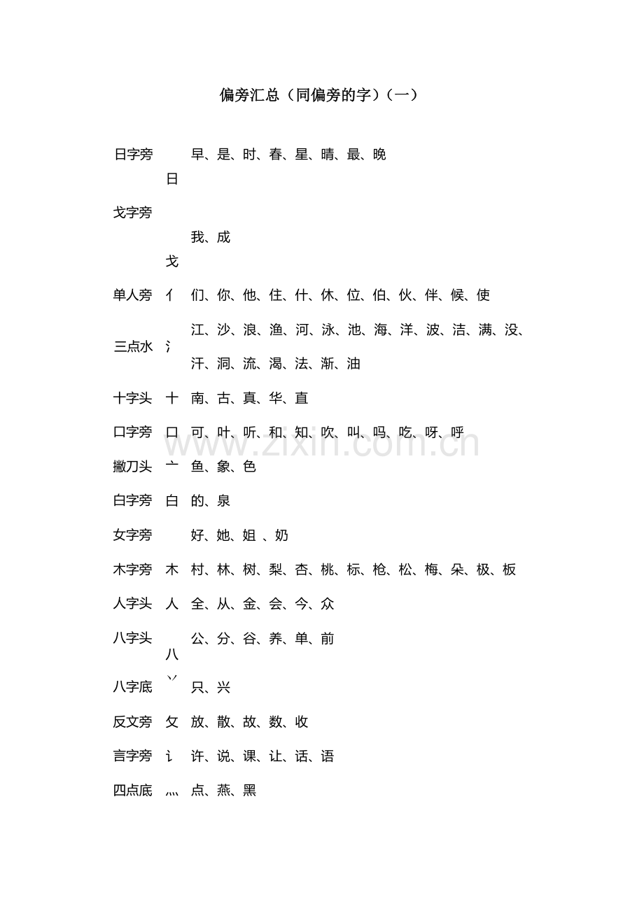 一年级下册语文期末归类复习资料偏旁汇总一│苏教版.doc_第1页
