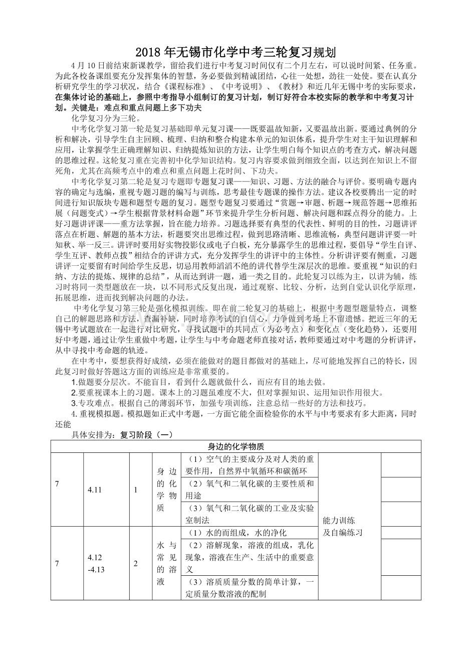 无锡市中考化学三轮复习规划.doc_第1页