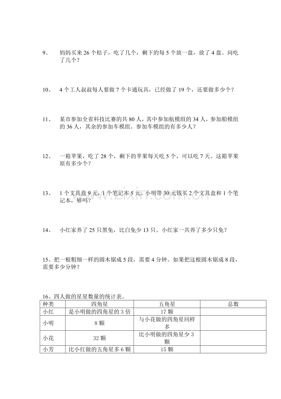 2016春人教版数学二年级下册期末应用题专项训练.doc_第2页