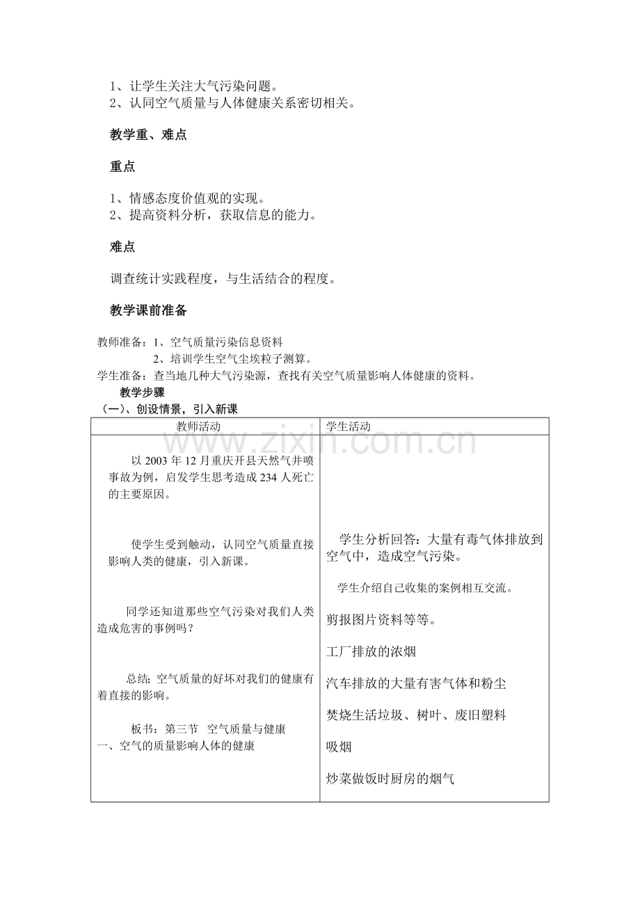 初中生物七年级下册教案空气质量与健康.doc_第2页