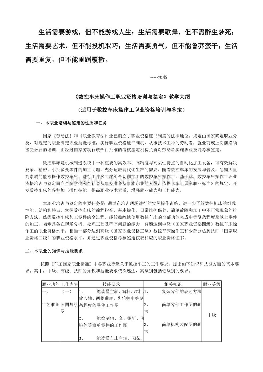 Dfcvao数控车床操作工职业资格培训与鉴定教学大纲.doc_第1页