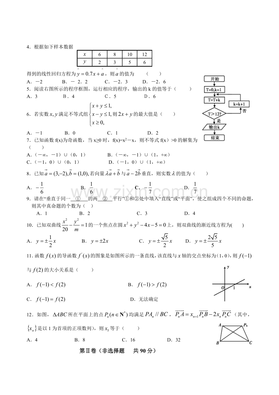 福建省莆田市普通高中毕业班质量检查数学文试题.doc_第2页