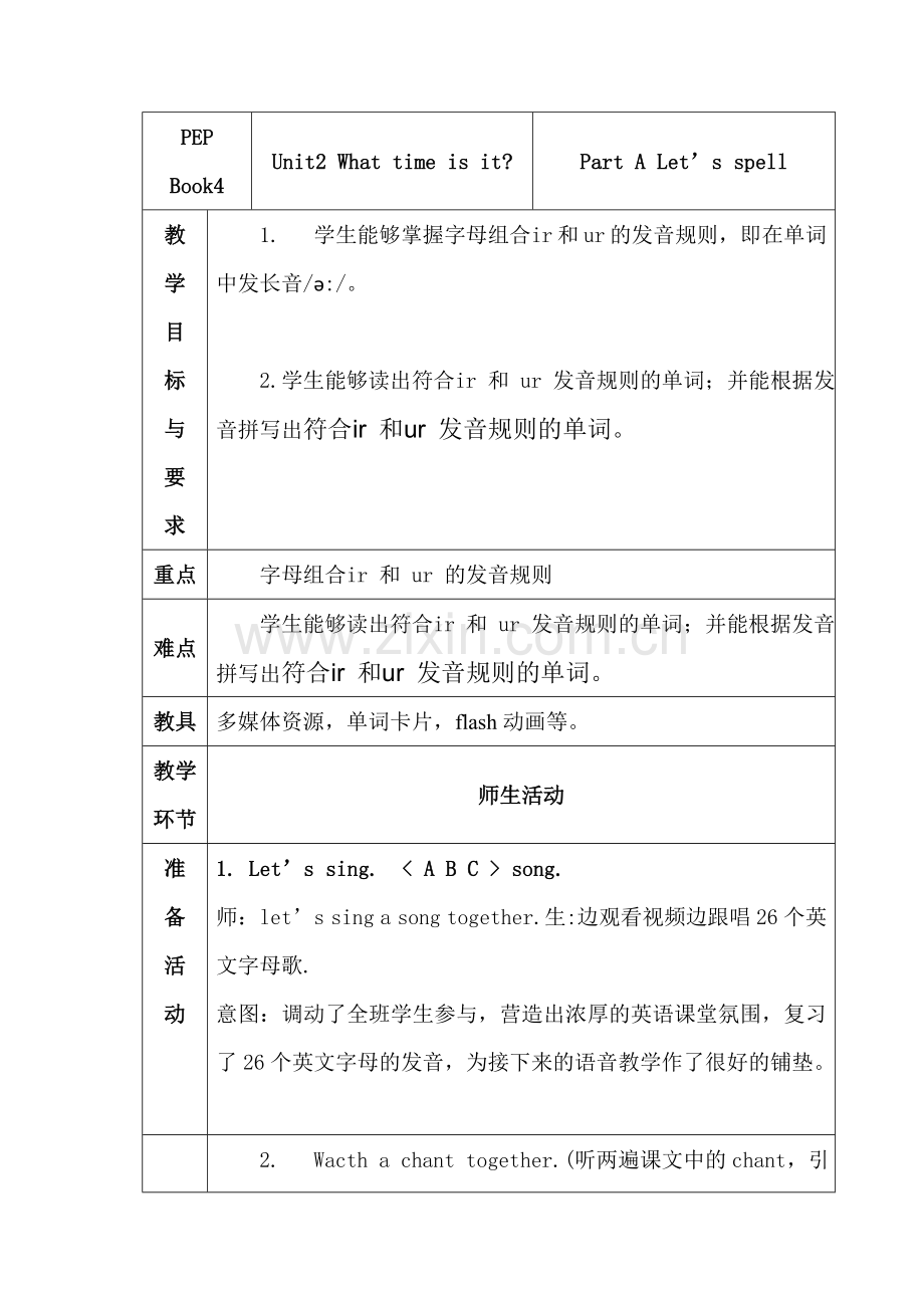 PEP小学英语四年级下册二单元Lets-spell教案.doc_第1页
