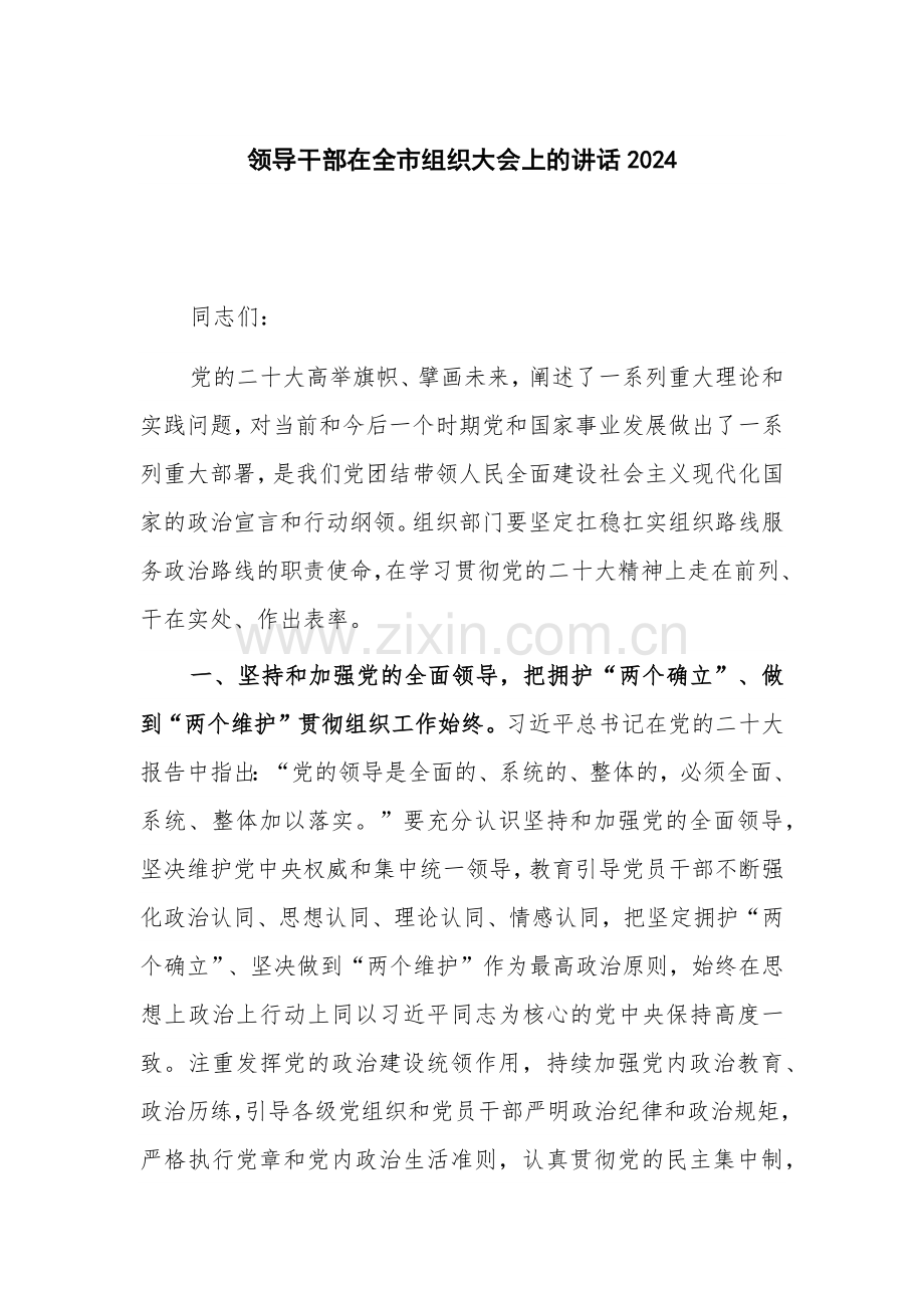 领导干部在全市组织大会上的讲话2024.docx_第1页