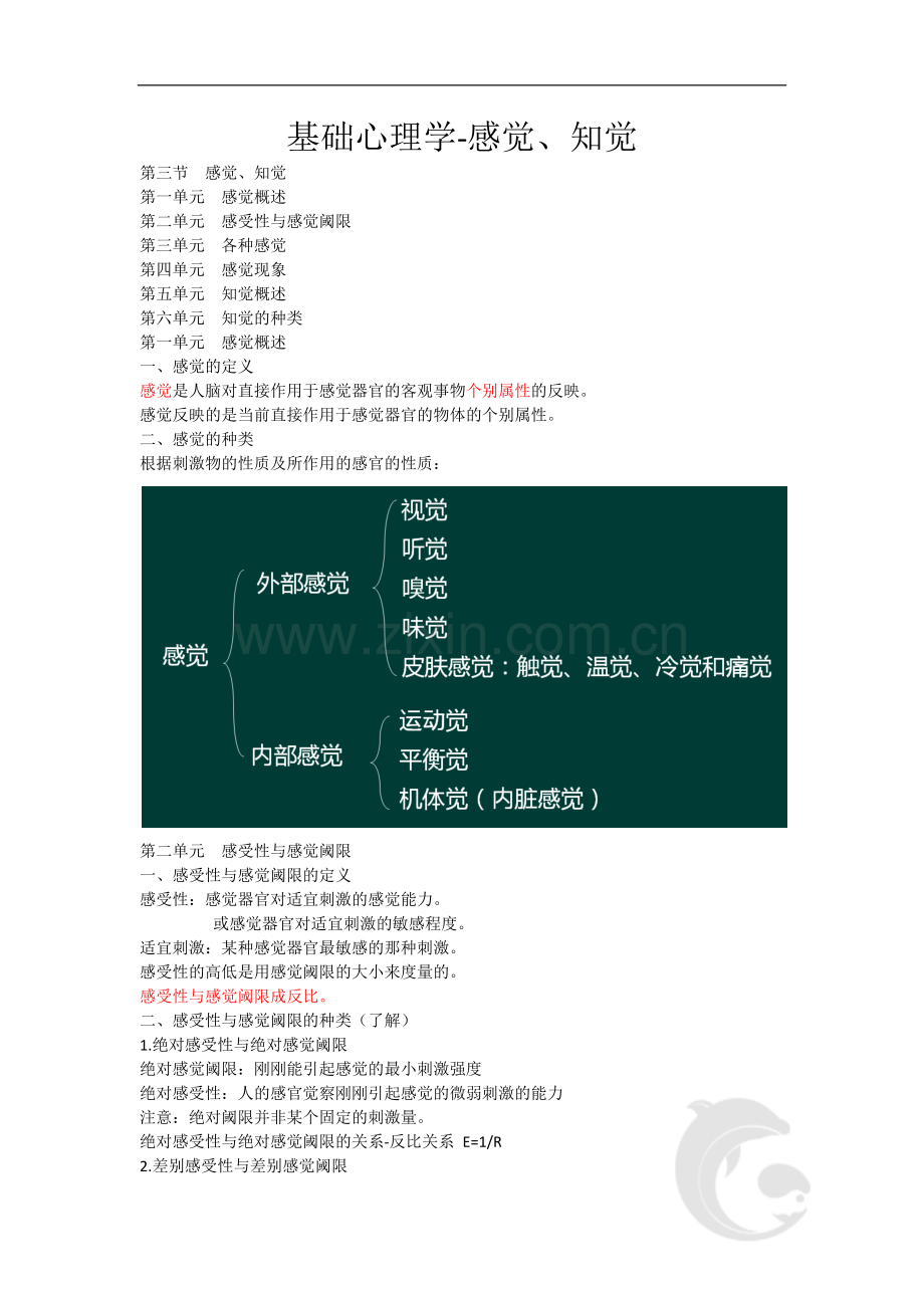心理咨询师考试考点归纳总结3-基础心理学-感觉、知觉.doc_第1页