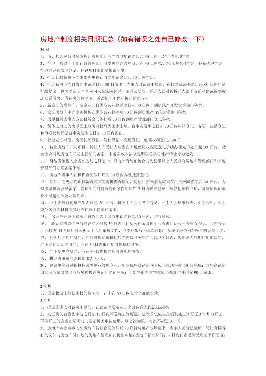 房地产制度相关日期汇总.doc_第1页
