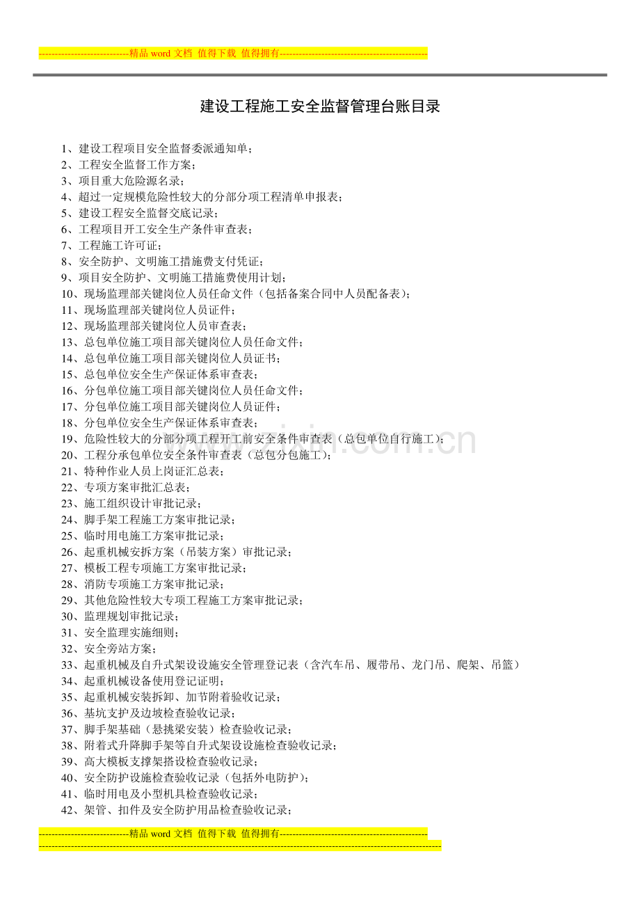 建设工程施工安全监督管理台账.doc_第1页