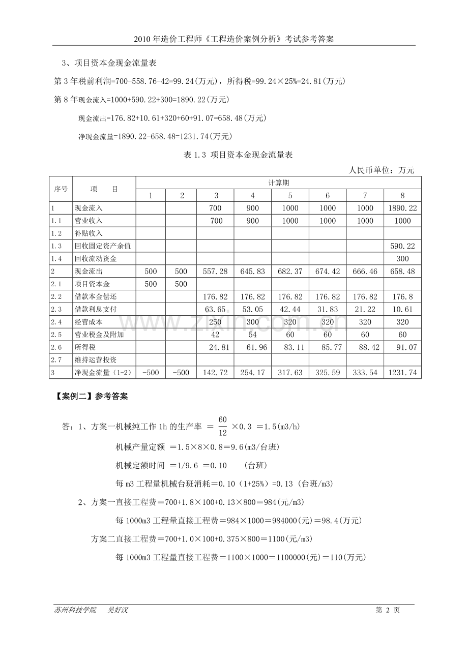 2010年造价工程师《工程造价案例分析》考试参考答案(吴好汉编写).doc_第2页
