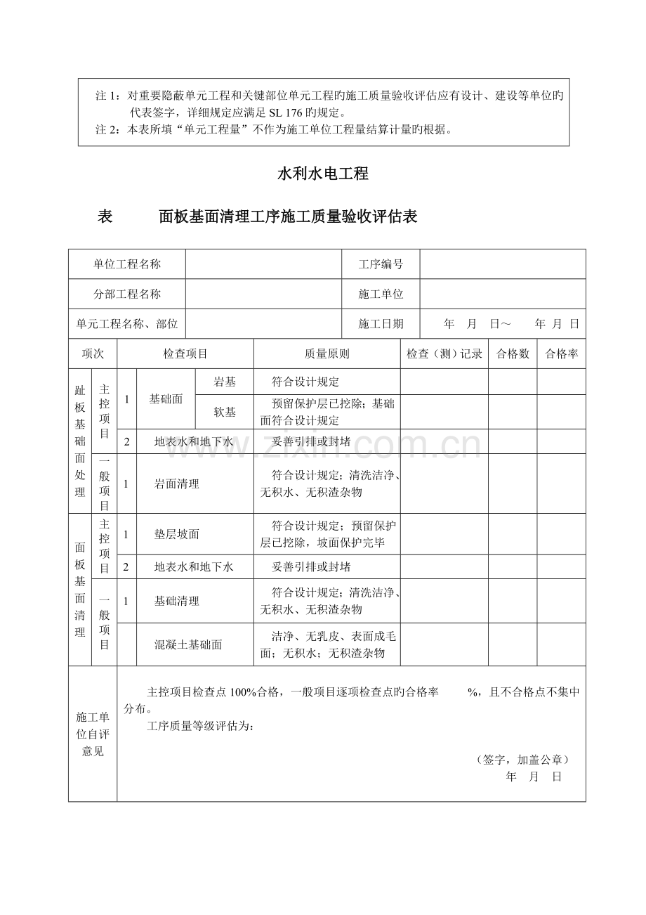 水利水电工程混凝土面板单元工程施工质量验收评定表.doc_第2页