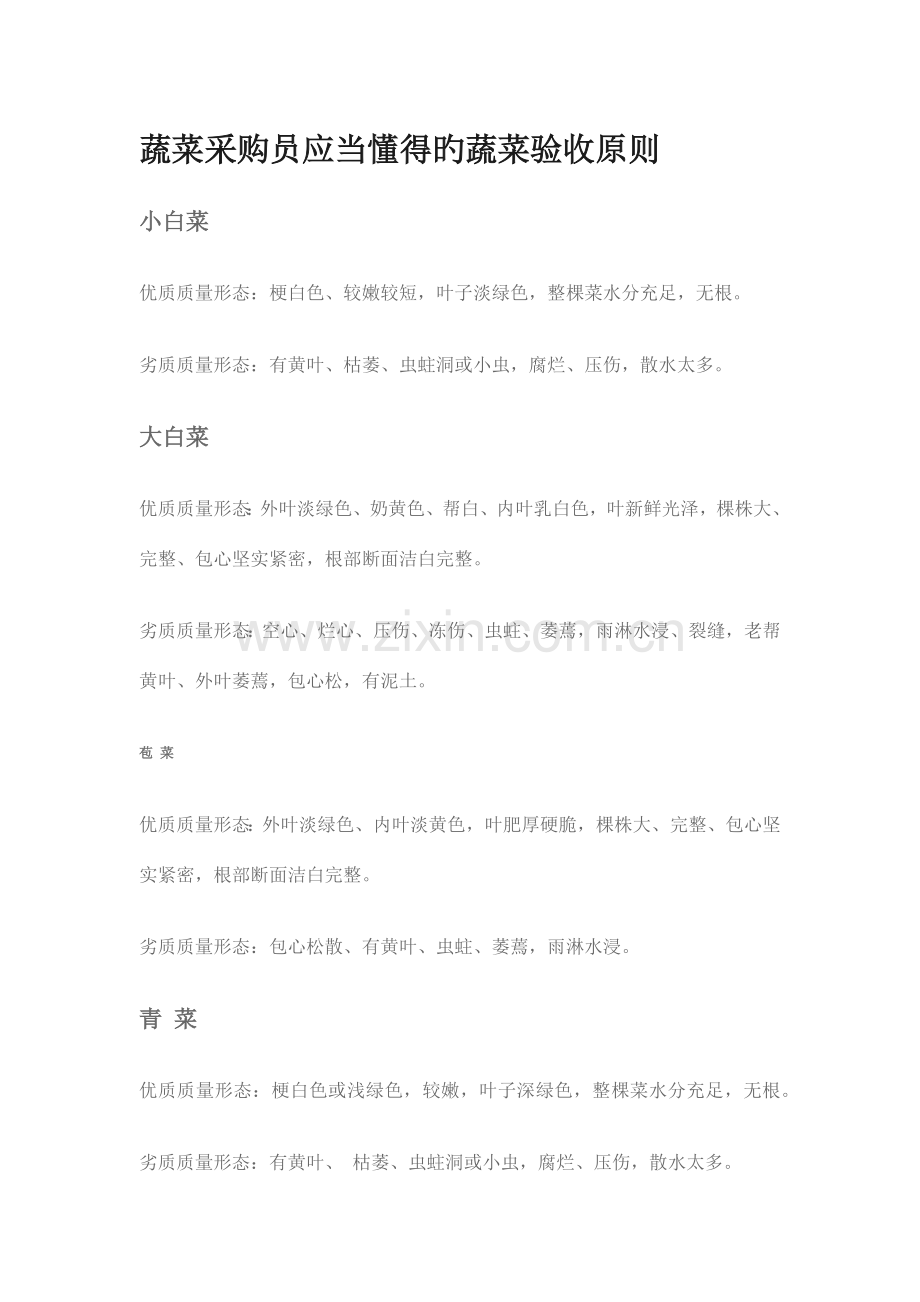 蔬菜采购员应该知道的蔬菜验收标准.docx_第1页