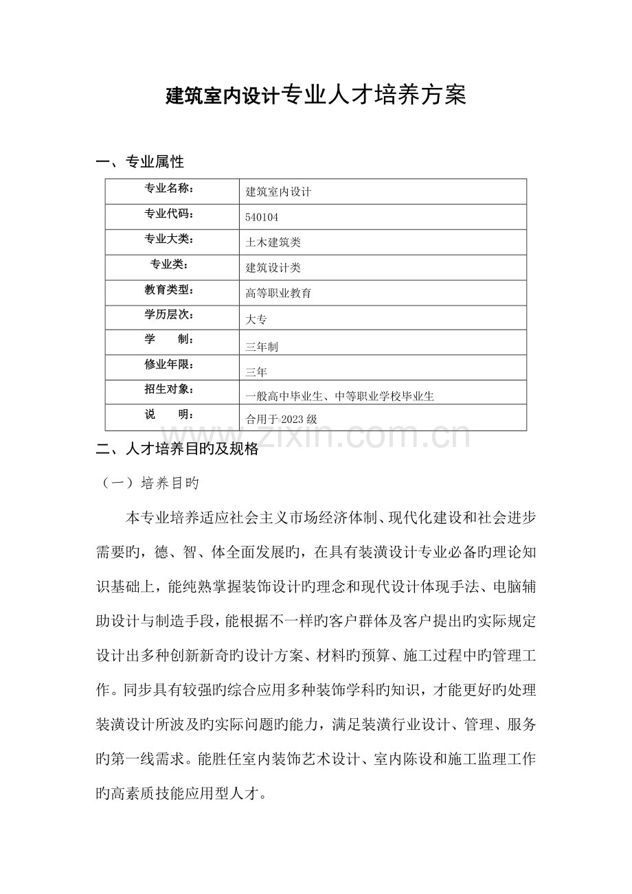 级建筑室内设计人才培养方案模板.doc_第1页