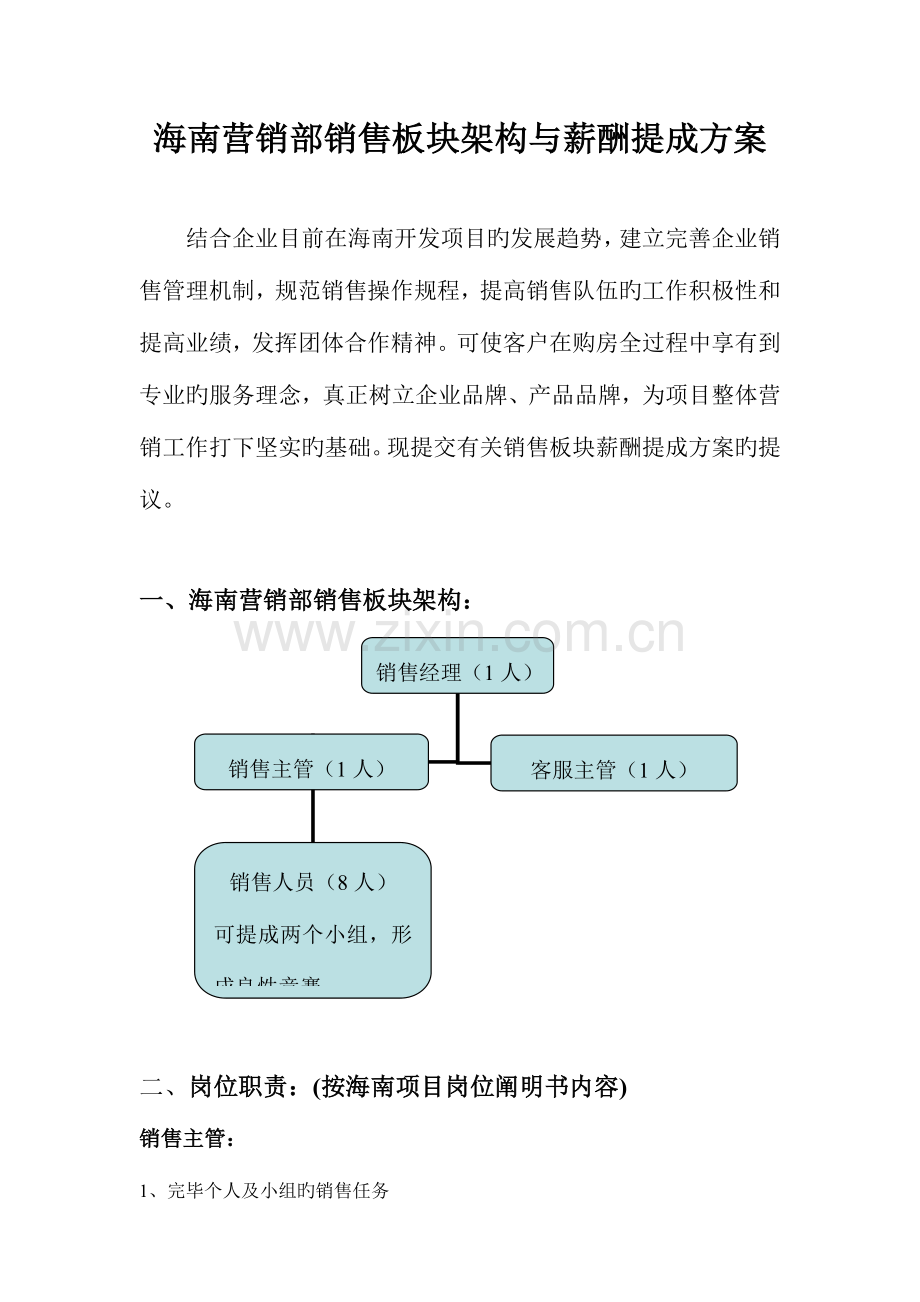营销部销售架构与薪金提成方案.doc_第1页