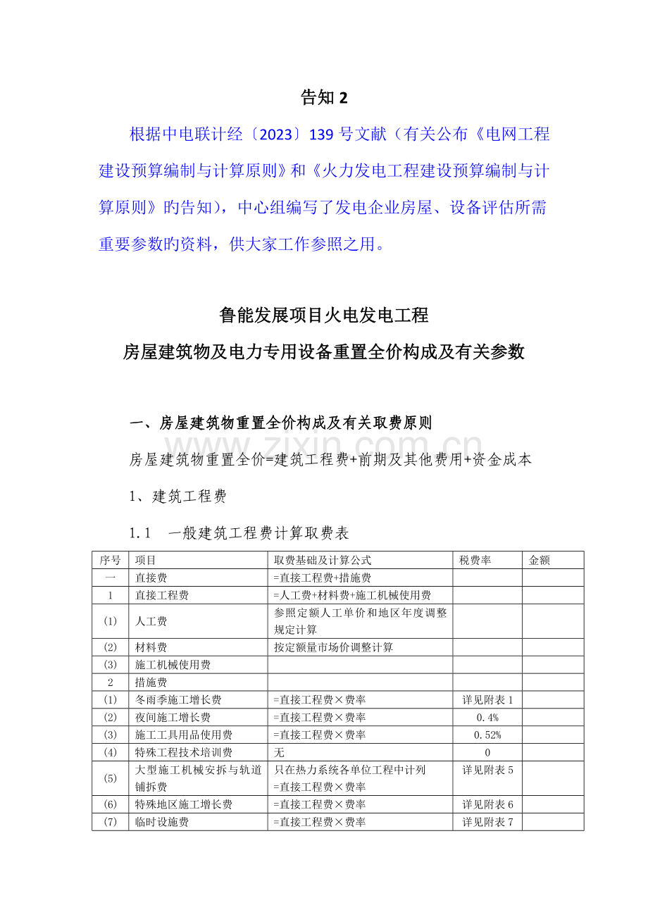 火电工程建设费用定额及取费参数.doc_第1页