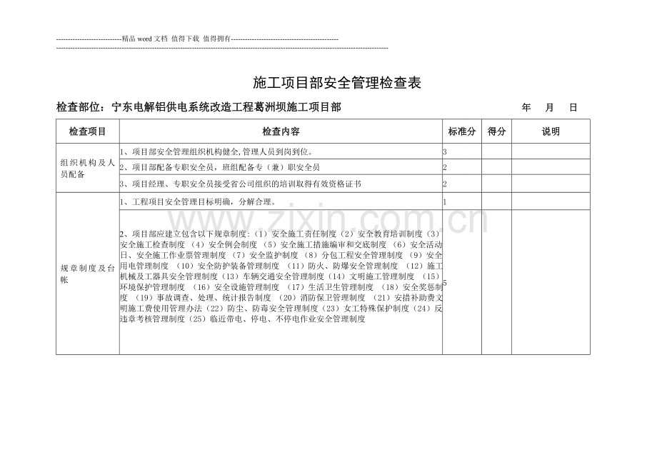 施工项目部安全管理检查表.doc_第1页
